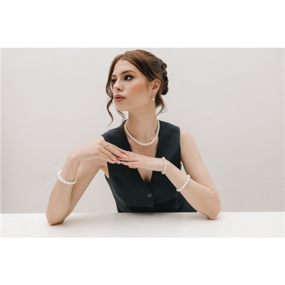 Набор 3 предмета: серьги, бусы, браслет, цвет белый, 45 см