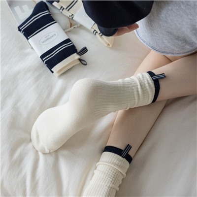 Tide, Japanese demi-season heel sticker, cotton knee socks, absorbs sweat and smell, mid-length