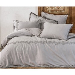 2 сп. Евро Комплект Постельного Белья Cotton Saten Oba Gri Çift - EcoCotton