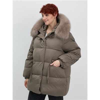 Куртка зимняя женская с мехом и капюшоном тренд коричневого цвета 7639K
