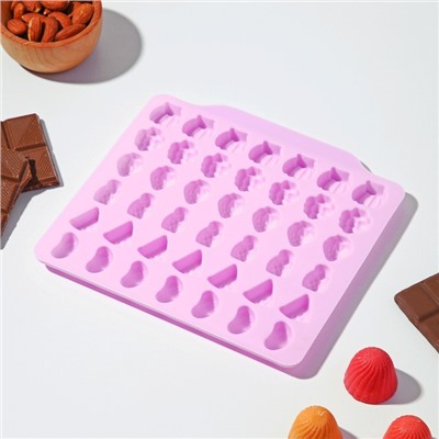 Форма для мармелада Доляна «Фруктовый бум», силикон, 18.5×17.5 см, 42 ячейки (2.2×2.2 см), розовая