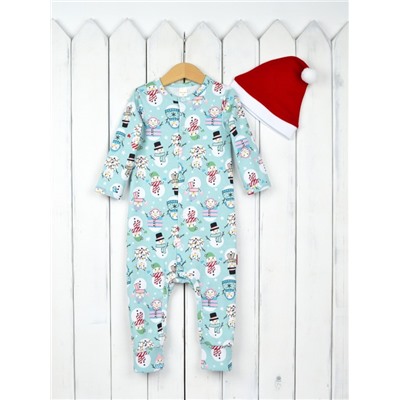Комбинезон на манжете Baby Boom КД447/6-И Снеговики + колпак красный