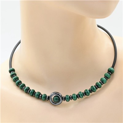 Комплект чокер и браслет с малахитом рондель 8*5мм, 42см, 18см
