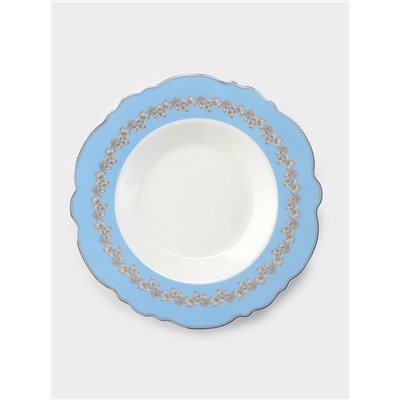 Тарелка глубокая WY Royal blue, 220 мл, d=21.5 см, фарфор, белая, голубая