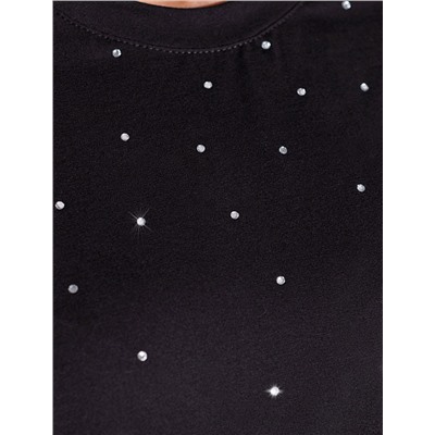 Нарядная футболка с принтом стразами из премиального хлопка с эластаном