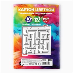Картон цветной двусторонний А4 мелованный в папке 10 листов 20 цветов 230 г «БукиБяки»