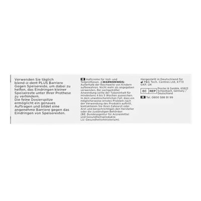 blend-a-dent Haftcreme Plus Barriere gegen Speisereste geschmacksneutral, 40 g, Крем-клей для фиксации зубных протезов Plus Барьер против остатков пищи, без вкусовых добавок, 40 г