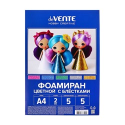 Фоамиран цветной, набор А4, 2 мм, deVENTE, 5 листов х 5 цветов, с блёстками
