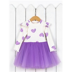 Платье для девочки Baby Boom С224/8-К(М) Сердца лиловые на молоке + сиреневый