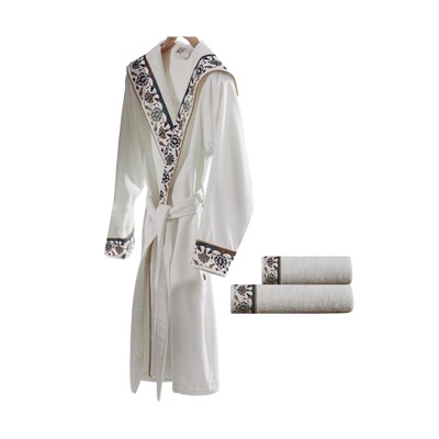Подарочный Набор Халат + Полотенце + Тапочки (S) Ahsen Krem Bayan Bornoz Seti - Small- EcoCotton