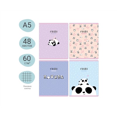 Тетрадь 48л., клетка MESHU "Funny panda", матовая ламинация, фактурное тиснение