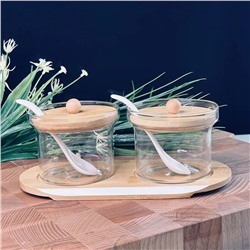 160-281 Набор для специй 2пр. с ложками на подставкев под.уп.(х24)Стекло, бамбук