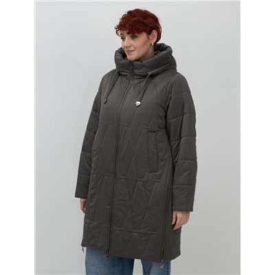 Пальто зимнее утепленное женское большого размера темно-серого цвета 7699TC