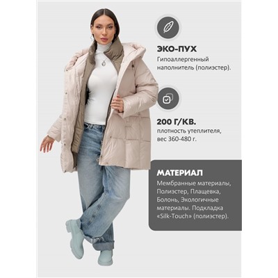 Куртка двубортная женская зимняя с капюшоном бежевого цвета 7736B