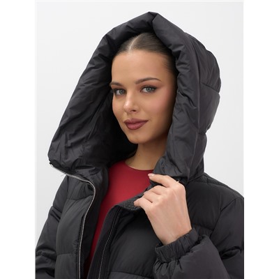 Куртка женская зимняя на резинке большого размера черного цвета 7619Ch