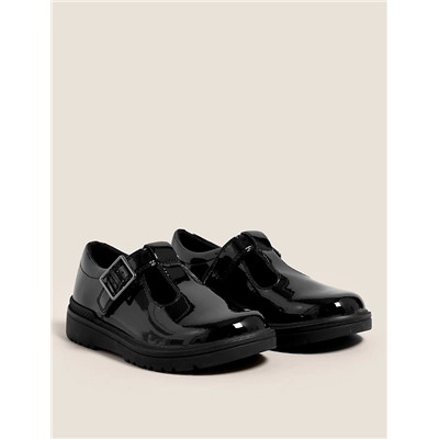 Kids' Leather Riptape T Bar School Shoes (8 Small - 1 Large)