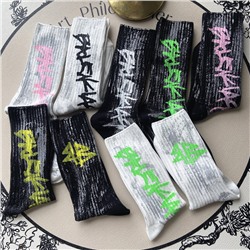 Tide, fashionable knee socks, internet celebrity, hand painting, mid-length