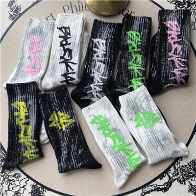 Tide, fashionable knee socks, internet celebrity, hand painting, mid-length