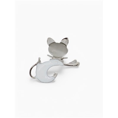 Брошь «Кошечка», белая в серебре