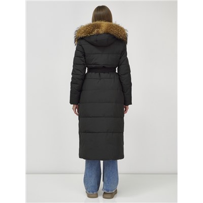 Пальто зимнее женское с мехом енот премиум класса черного цвета 3335Ch