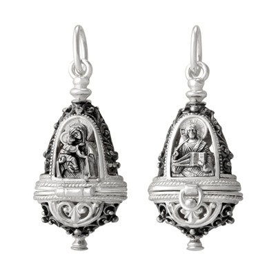 Ладанка (Спаситель, БМ Владимирская) из серебра частичное чернение литье