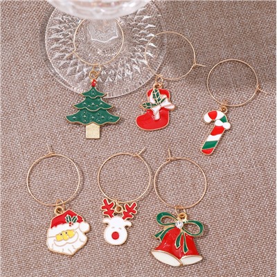 Маркеры для бокалов с подвесками "Новогодние фигурки", набор 6 штук. Металлические