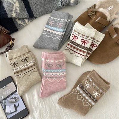 Japanese demi-season cashmere with bow, keep warm knee socks, increased thickness, mid-length