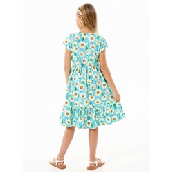 Детское платье "Ласточка" / Крупные ромашки на бирюзе