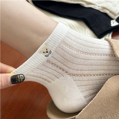 Tide, summer thin cute breathable cotton cartoon socks, with little bears, with embroidery