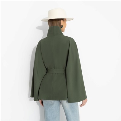 Жакет‑кейп на подкладе, Дикое притяжение (с поясом, хаки)