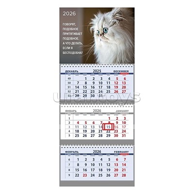 Календарь квартальный на 2026 г. "Я бесподобна?" (295x700 мм) на 3-х пружинах, складной с курсором