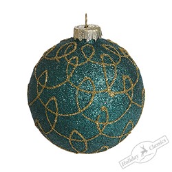 Шар "Золотые узоры" изумрудный (стекло) 8 см