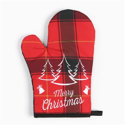 Кухонный набор 2 предмета Доляна Christmas, прихватка 17*17 см, варежка 26*16 см,100% п/э