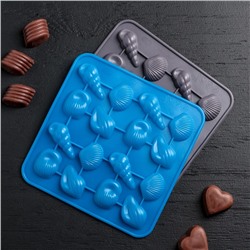 Форма для конфет и шоколада Доляна «Ракушки», силикон, 17.3×17.3 см, 16 ячеек (3.4×2.5 см), МИКС