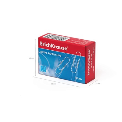 Скрепки канцелярские ErichKrause, 33 мм, 100 шт., оцинкованные, картонная упаковка
