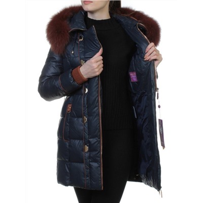 YM13-068 DK. BLUE Пальто женское зимнее (холлофайбер, натуральный мех)