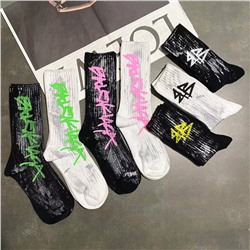 Tide, fashionable knee socks, internet celebrity, hand painting, mid-length