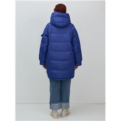 Куртка зимняя женская с капюшоном модная синего цвета 7341S