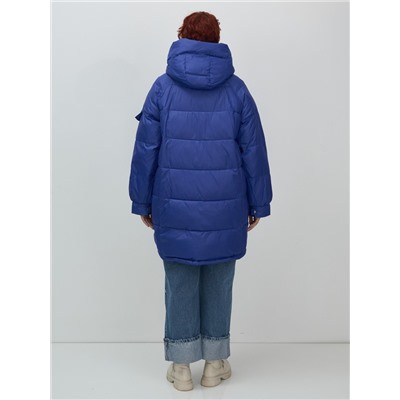 Куртка зимняя женская с капюшоном модная синего цвета 7341S