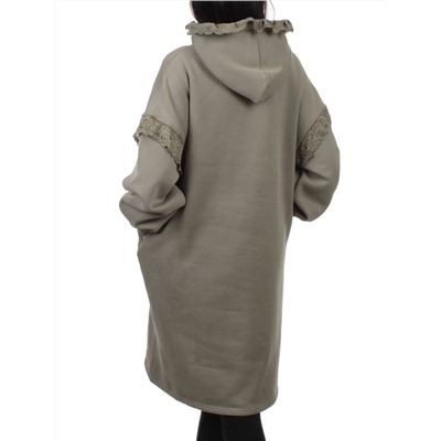 2247 GRAY GREEN Толстовка-платье женская (85% хлопок, 10% полиэстер, 5% спандекс)