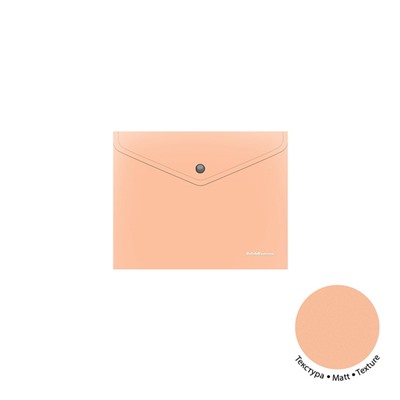 Папка-конверт на кнопке А5+, 180 мкм, ErichKrause Matt Pastel Bloom, тиснение «песок», непрозрачная, микс