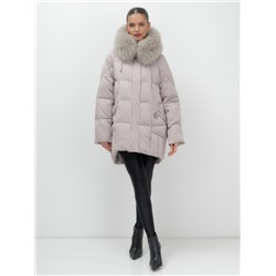 Куртка зимняя женская с мехом и капюшоном тренд светло-коричневого цвета 7660SK
