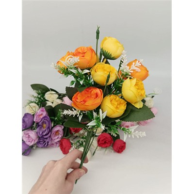 Цветы искусственные декоративные Ранункулюс 7 бутонов + белые цветочки 33 см