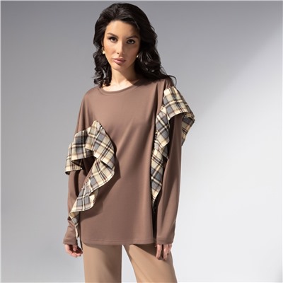 Лонгслив в стиле пэчворк, Гардеробная магия (коричневый)