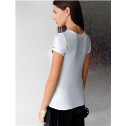 Футболка облегающая из хлопка в рубчик с V вырезом и матовым покрытием металлик