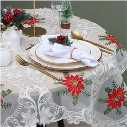 Скатерть новогодняя «Этель. Пуансеттия» с вышивкой, 120×150±5 см, 100% п/э