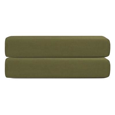 Простыня на резинке из сатина из коллекции Meditation, olive, 180х200х30 см