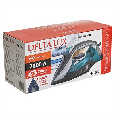 Утюг электрический 2800 Вт DELTA LUX DE-3002 серый с бирюзовым