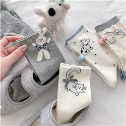 Cartoon summer knee socks with bow, brand accessory, mid-length, Korean style