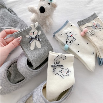 Cartoon summer knee socks with bow, brand accessory, mid-length, Korean style